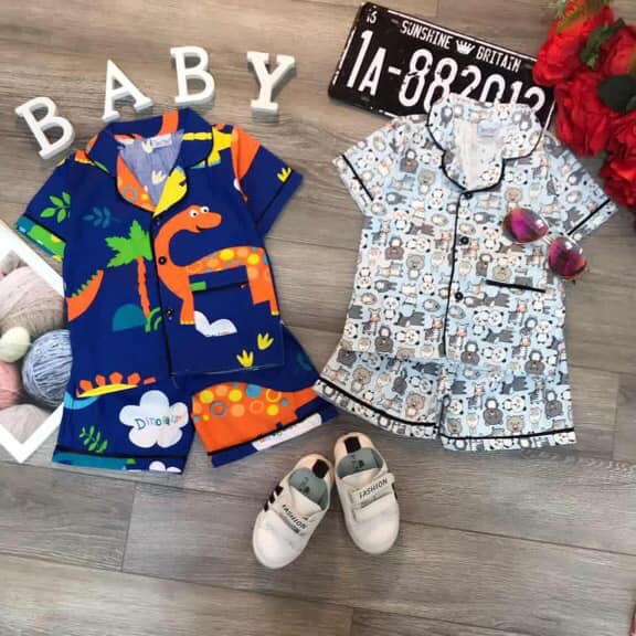 [VẢI THÔ LỤA HÀN QUỐC] Bộ Pijama Cộc Tay Bộ Ngủ Cho Bé Phong Cách Hàn Quốc