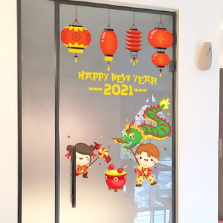 Set Decal Dán Tường Trang Trí Phòng Khách, Dán Cửa Kính | Decal Chủ Đề Trẻ Em Vui Chơi Ngày Tết