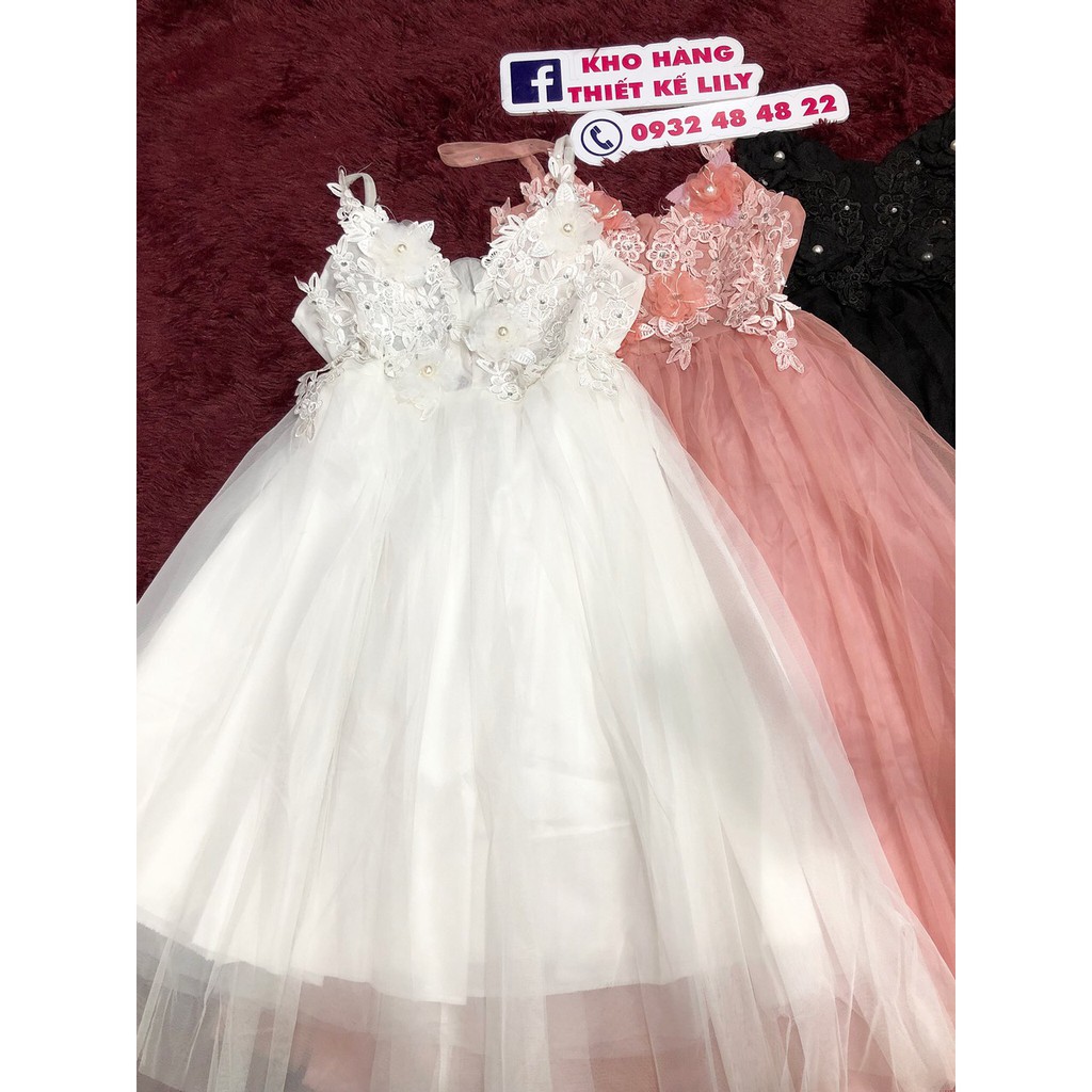 đầm 2 dây kết hoa nổi ( ảnh và video shop tự chụp 10000% )