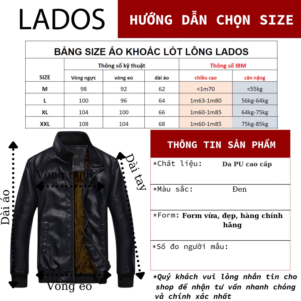 Áo khoác da nam lót lông cao cấp LADOS - 105 với chất da dày dặn bền bỉ