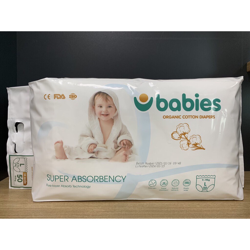 TÃ BỈM QUẦN BABIES ORGANIC ❤️FREESHIP❤️ M54 L50 XL46 XXL40 DÀNH CHO BÉ AN TOÀN MỀM MỊN SIÊU THẤM HÚT❤️ momom