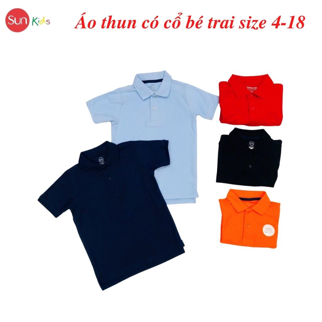 Áo thun bé trai xuất xịn, áo phông bé trai có cổ, size 4-18, chất cotton mềm mát - SUNKIDS