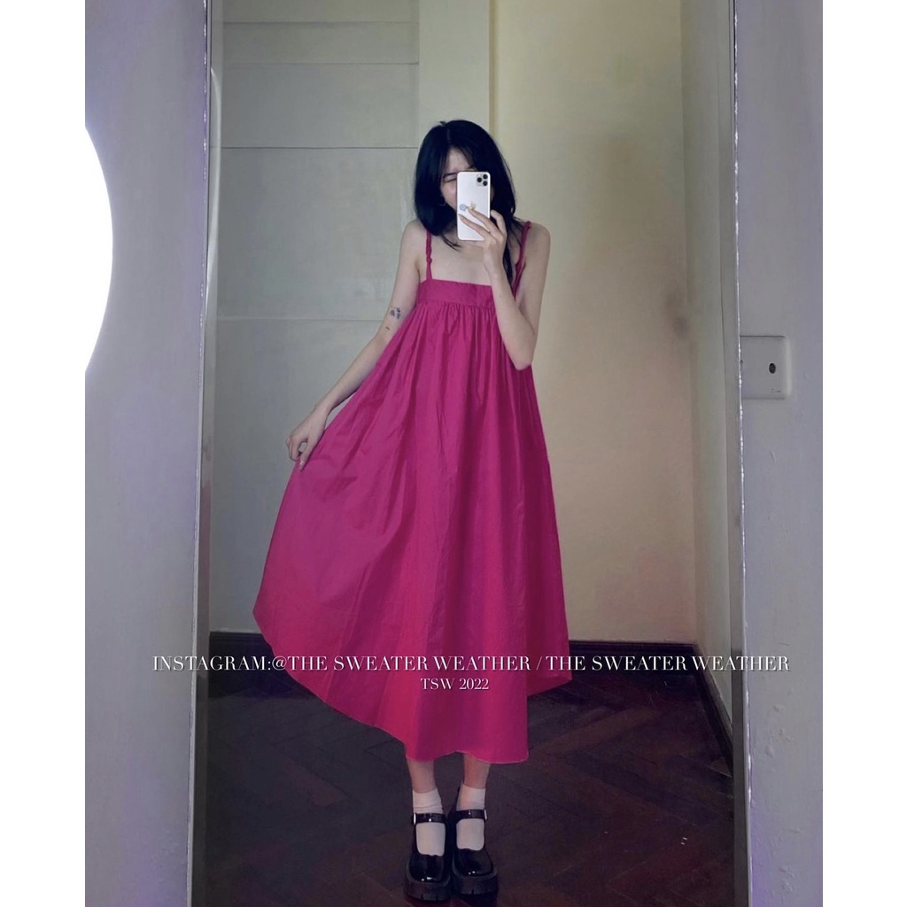 Đầm 2 dây dáng dài hở lưng trơn dây tết cách điệu nhiều màu mặc đi chơi đi biển cực đẹp