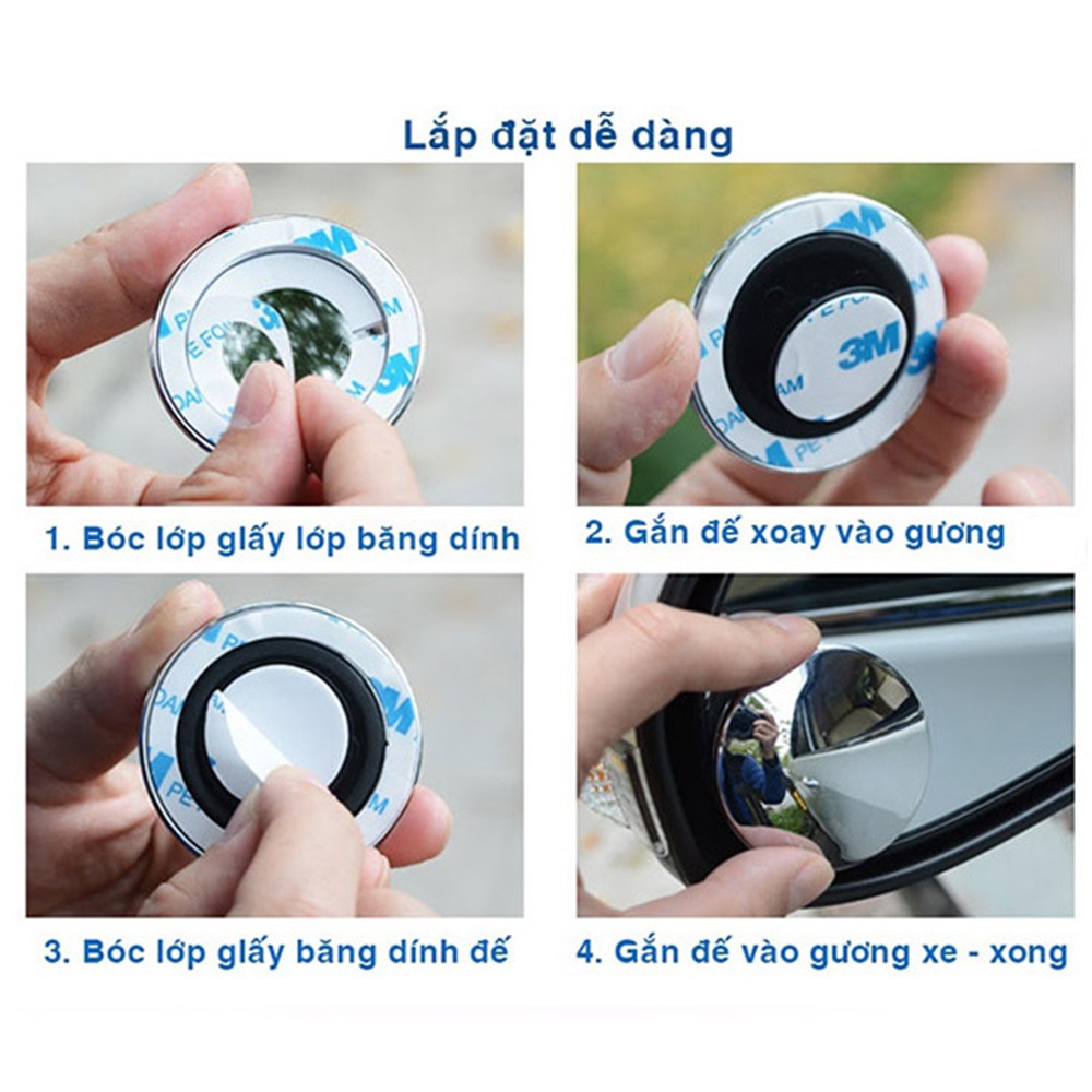 Gương Cầu Lồi Xóa Điểm Mù Ô Tô Cao Cấp - (Bộ 2 Gương)