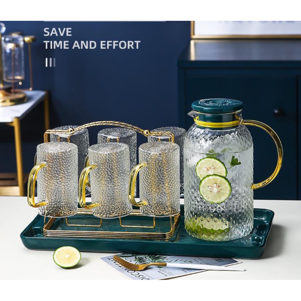 Bộ Cốc Thủy Tinh Cao Cấp. Cốc thủy tinh viền vàng vân họa tiết mặt trời.