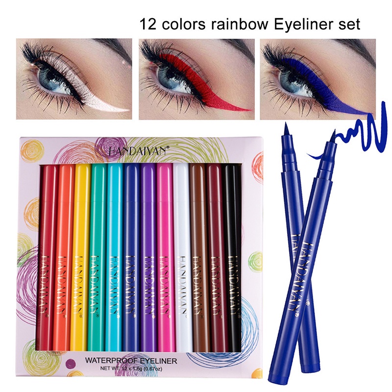 Set 12 Bút Kẻ Mắt Dạng Lỏng / Màu Lì / Chống Nước Lâu Trôi
