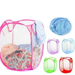 Foldable mesh clothes washing laundry basket bag bin hamper storage home