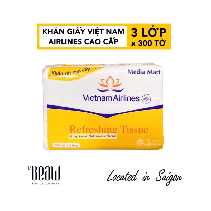 Khăn giấy Vietnam Airline 3 lớp x 300 tờ mềm mịn không bụi - phiên bản mini của giấy hàng không MEDIA MART