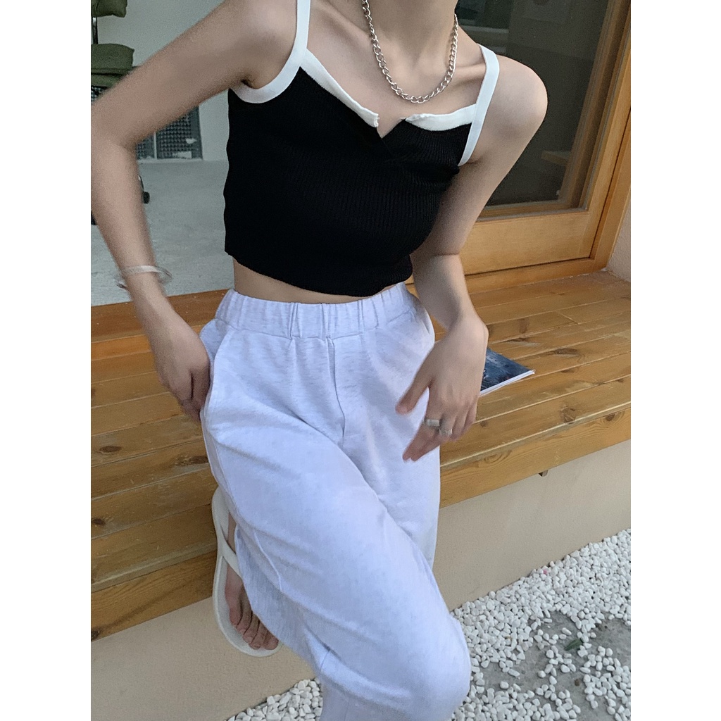 Áo croptop XIAOZHAINV dệt kim không tay thời trang mùa hè Hàn Quốc 4 màu tùy chọn dành cho nữ
