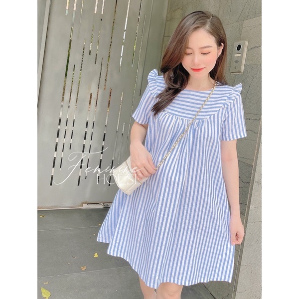 Đầm Suông Linen, váy kẻ suông, váy sọc linen mát mẻ diện hè