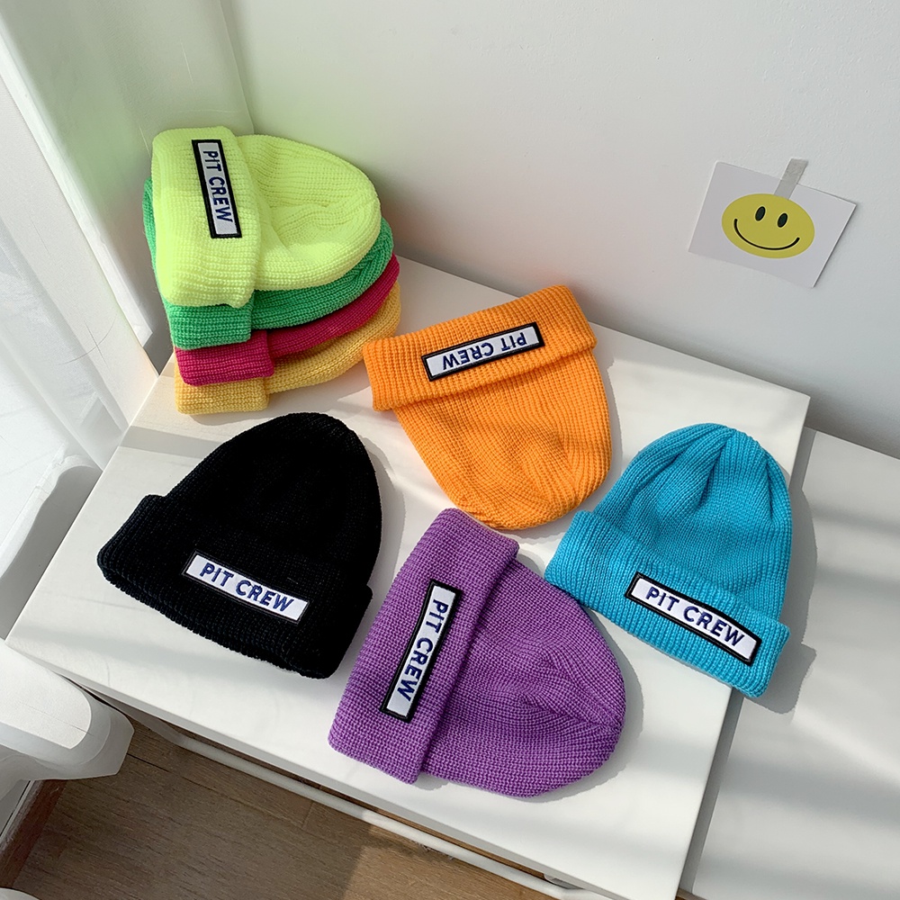 Mũ beanie dệt kim co giãn giữ ấm mùa thu đông có thể gập lại nhiều màu sắc cho bé trai và bé gái