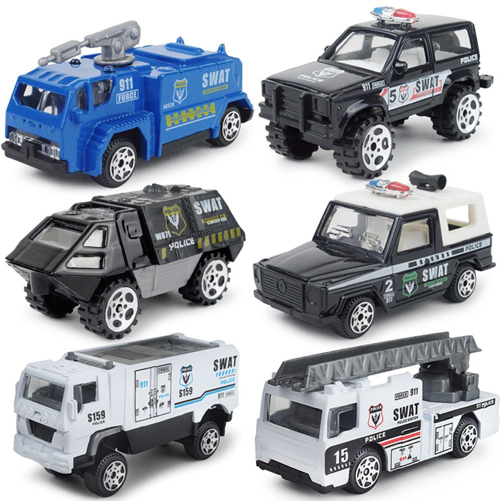 Set 6 xe Cảnh sát SWAT Mini tinh xảo bằng hợp kim và nhựa.