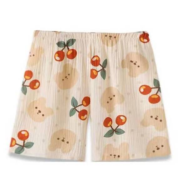 Bộ Đồ Pajamas Vải Cotton In Hình Gấu Và Cherry Kiểu Dáng Đáng Yêu
