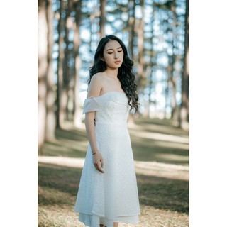 Minx - đầm bẹt vai mini white lace dress