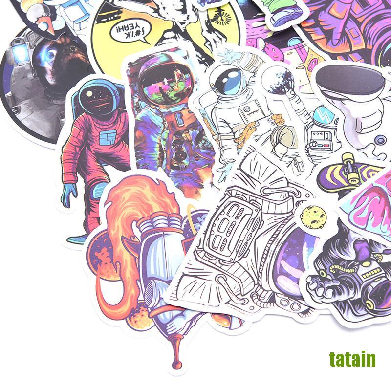 Bộ 50 Miếng Dán Trang Trí Ván Trượt / Laptop / Vali Hình Phi Hành Gia Graffiti Vui Nhộn Diy