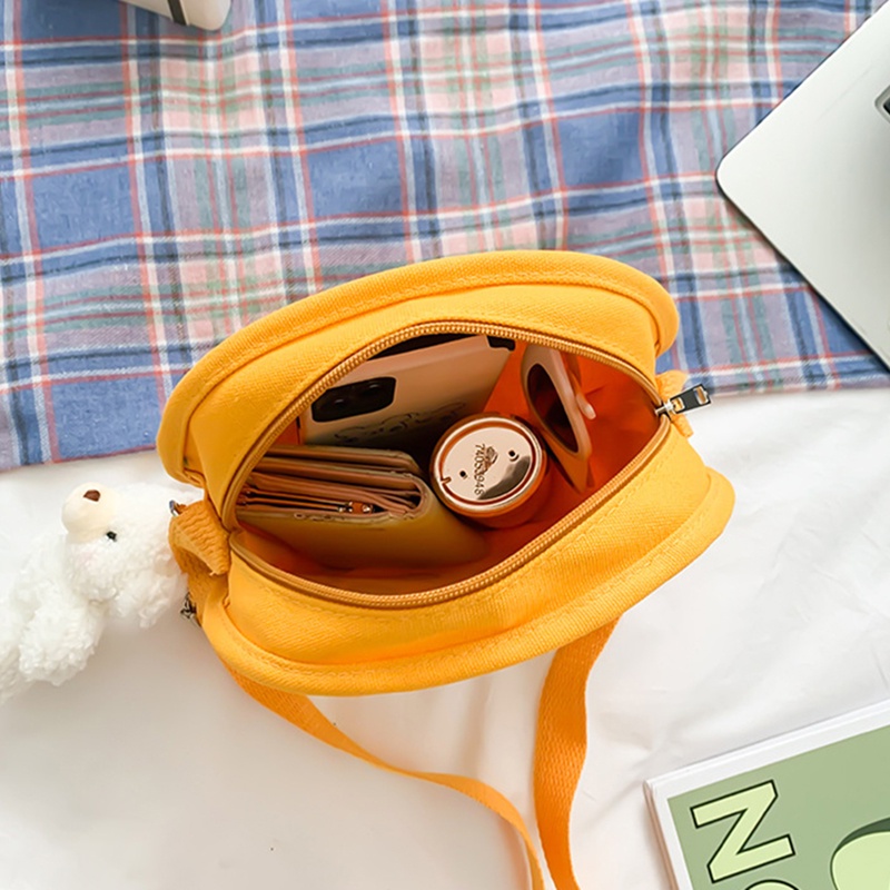 Túi đeo chéo vai bằng vải canvas hình tròn cỡ nhỏ thời trang cho nữ