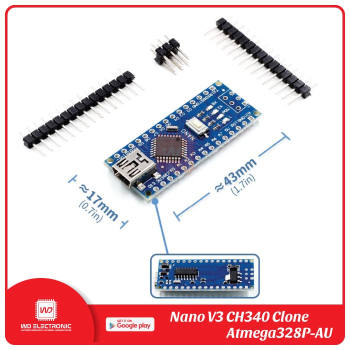 Arduino Nano V3 Ch340 Atmega328p Mini Usb Không Hàn