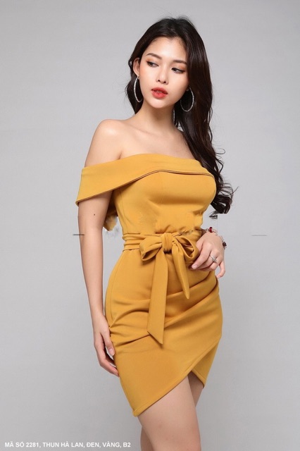 Đầm váy ôm trễ vai vạt chéo 2281 *kèm hình thật