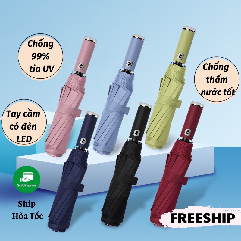 Dù Che Nắng Dù 10 Nan Chắc Chắn Có Đèn LED Ô Gấp Gọn Tiện Lợi KHO GIA DỤNG TRẦN PHÚ