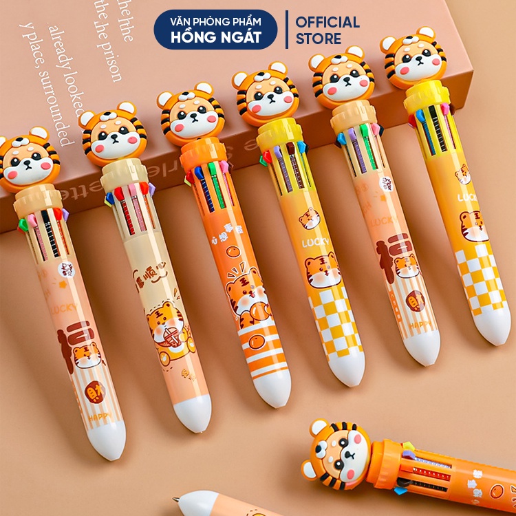 Bút bi cute hình con hổ, bút bi nhiều màu dễ thương 10 màu nhiều ngòi đồ dùng học tập văn phòng phẩm B40