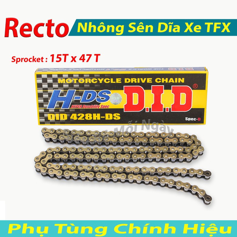 Nhông Sên Dĩa 15T và 47T Recto xe Yamaha TFX, Exciter 150, Sên DID Vàng 10ly Thái Lan