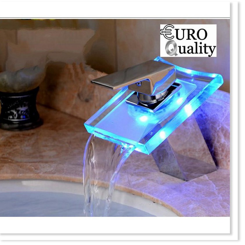 🔝 Vòi lavabo đổi màu theo nhiệt độ thác nước kính cường lực Euro Quality