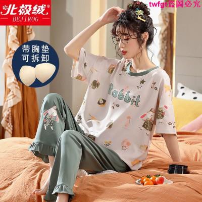 Bộ Đồ Ngủ Tay Ngắn Vải Cotton Mỏng Cỡ Lớn Thiết Kế Dễ Thương Cho Nữ