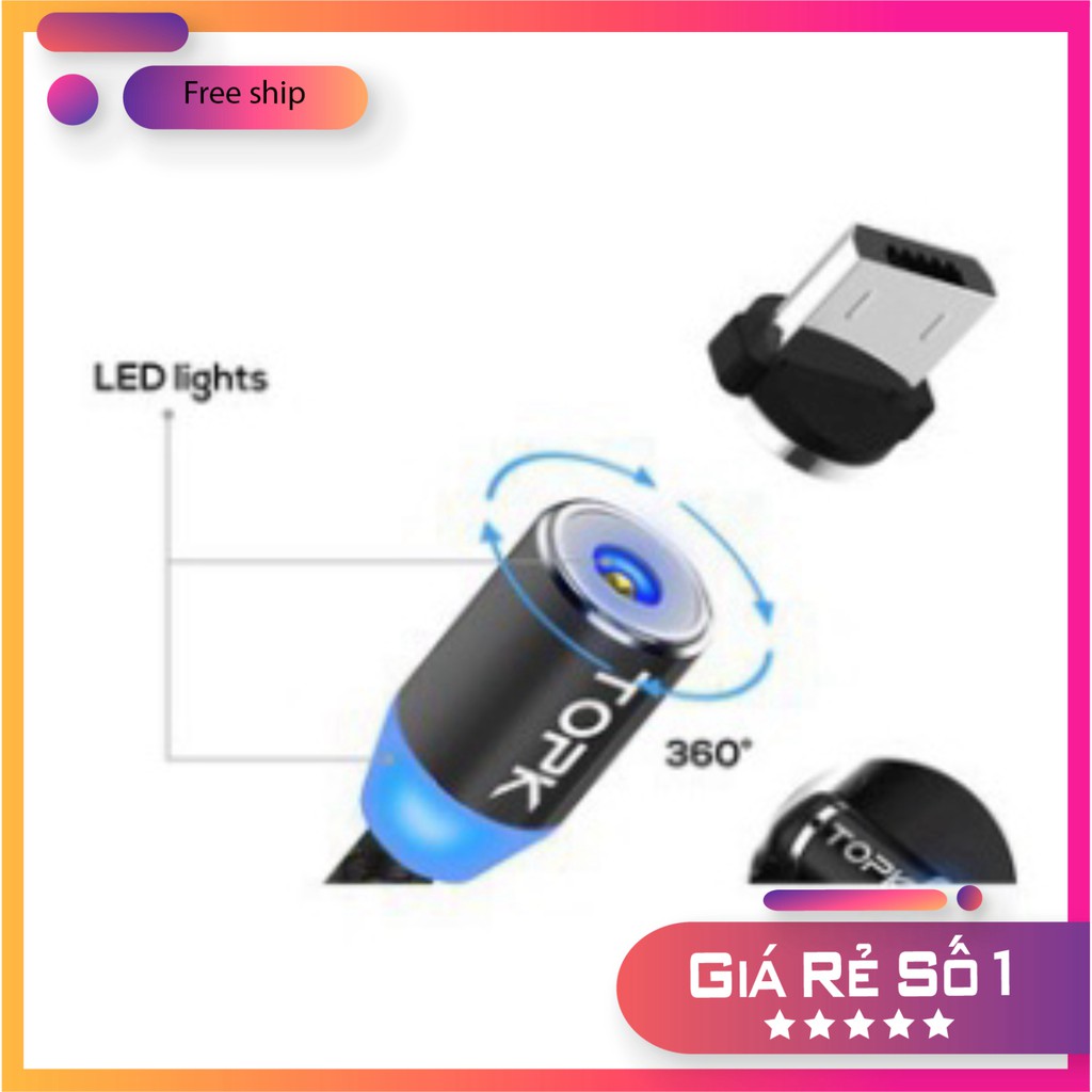Bộ Cáp Sạc 3 Trong 1 - Cáp Sạc Dây Dù Từ Tự Hút Nam Châm 3 Đầu Sạc Cho Iphone | micro USB | Type C Có Đèn Led X