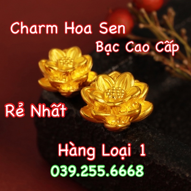 Charm Hoa Sen Bạc Ta Mạ Vàng Mẫu Mới