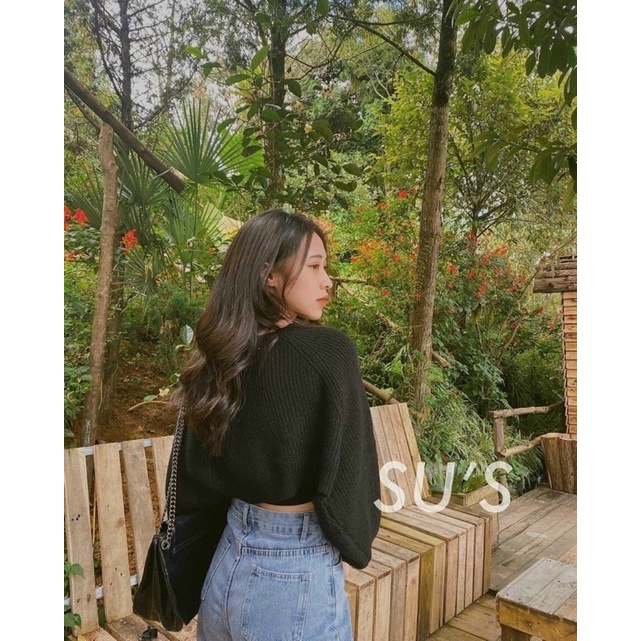 Áo khoác len croptop tay dài | BigBuy360 - bigbuy360.vn