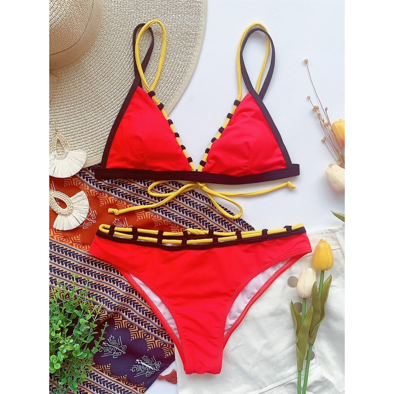 [BKN857] &lt;ÂU&gt; SET BIKINI ĐỎ VIỀN ĐEN VÀNG