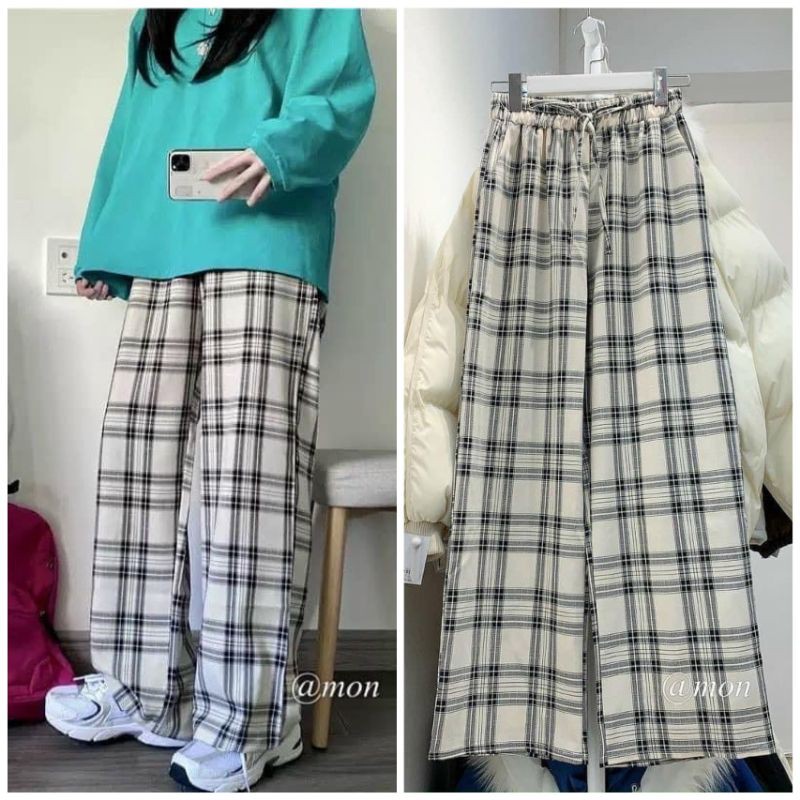 QUẦN KẺ RỘNG CHUN DÁNG DÀI -- Quần KẺ TRẮNG 👾