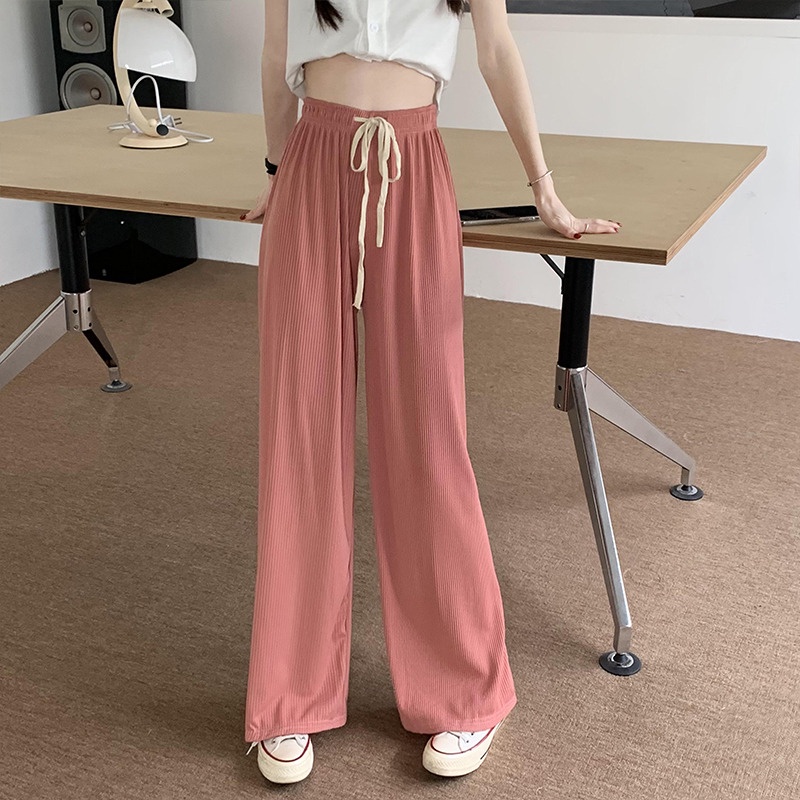 SUXI Quần ống rộng Lưng Cao Co Giãn Màu Sắc Đơn Giản Thời Trang Xuân Hè Cho Nữ