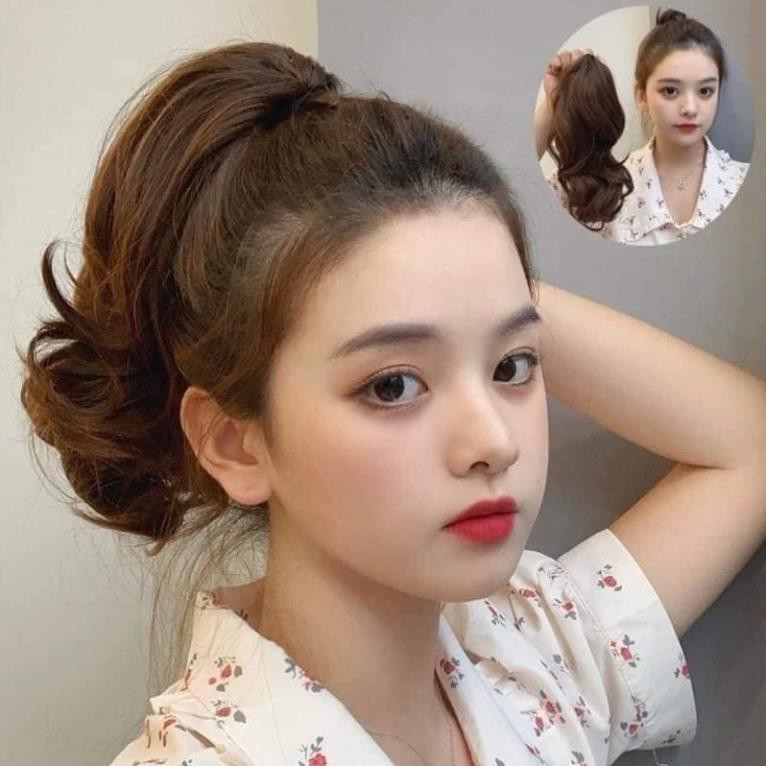 Tóc giả ngoặm kẹp đuôi tóc baby. Tóc giả ngoặm xoăn ngắn 32cm. Mã MO36