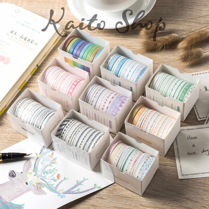 Bộ 10 Cuộn Washi Tape Mini In Họa Tiết - Băng Keo Dính Trang Trí Trang Trí Sổ Tay Decor Sáng Tạo