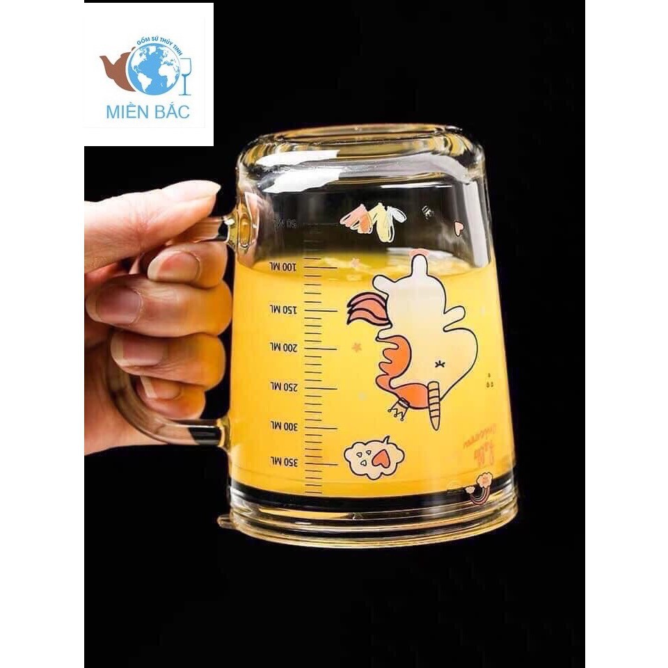 Ly quai thủy tinh nắp kín 400ML vạch chia tiện lợi + TẶNG KÈM ỐNG HÚT