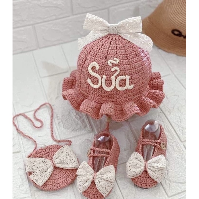 Sét mũ giày túi bèo đỗ cho bé gái