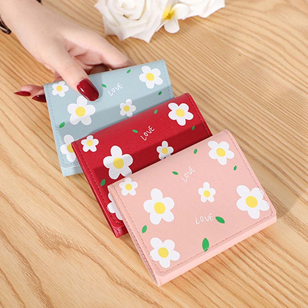 Ví Da Pu Mini Đựng Tiền / Thẻ In Họa Tiết Hoa Nhiều Màu Dễ Thương Cho Nữ