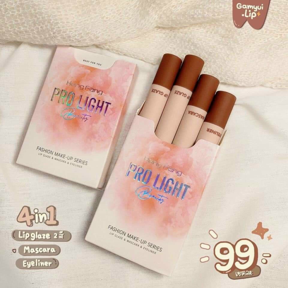 Set Trang Điểm 🧡 FREESHIP🧡 Set Mắt Môi Pro Light Heng Fang Beauty 4 Món ( 1 Set Gồm Mascara + Kẻ Mắt + 2 Son Lì)