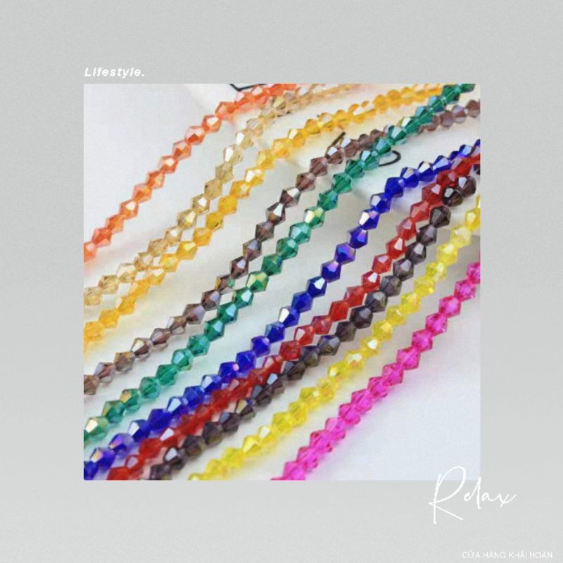 1 Dây Pha Lê hạt cườm làm vòng tay Hình Nón (thoi)  4mm