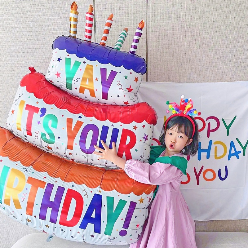 Bong Bóng Ba Tầng Bằng Màng Nhôm Hình Bánh Kem Nhiều Màu Dùng Trang Trí Tiệc Sinh Nhật Cho Bé