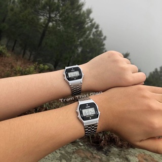 Đồng hồ nam nữ Casio A159WAD đính kim cương - Kích thước vỏ : 36,8×33,2×9,7mm