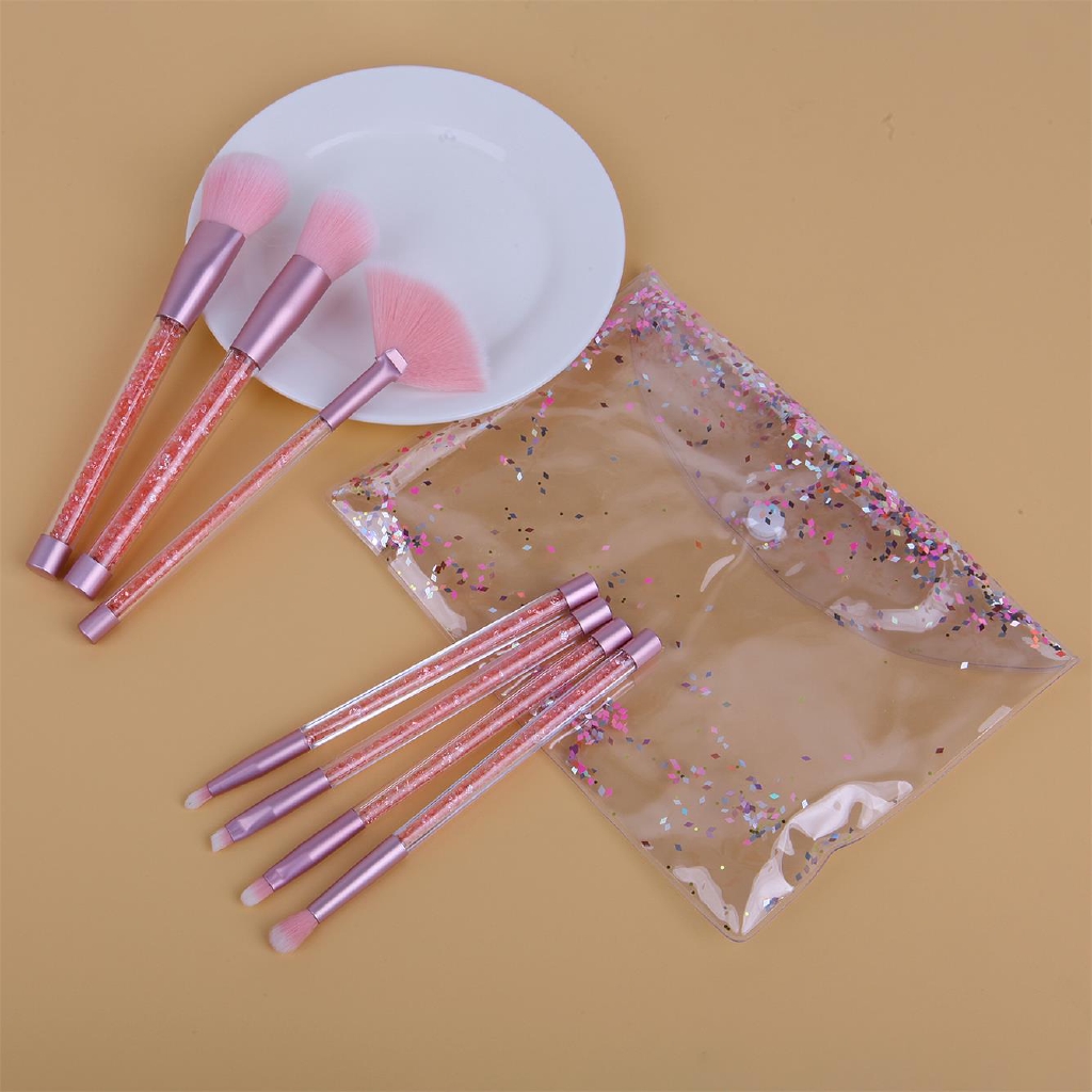 7 Pcs/ Set Pink Quicksand Glitter Fantasy Makeup Brush Set with Bag