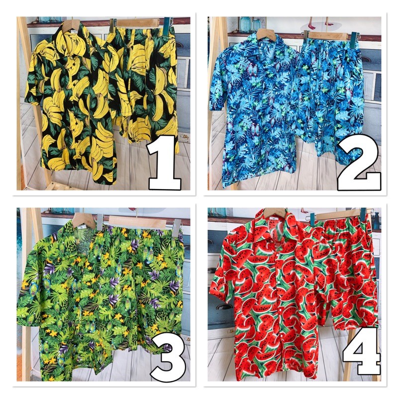 Bộ Sơ Mi Hoạ Tiết Đi Biển- Bộ Hoa Quả Chất Vải Cotton Đẹp Rẻ Mát