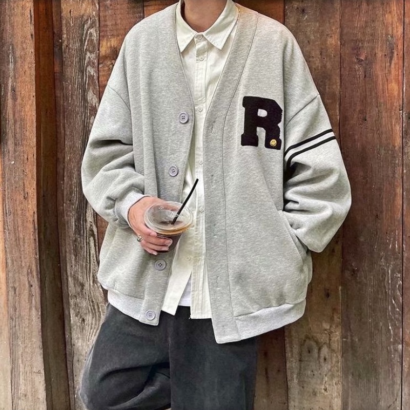 Áo Khoác Cardigan Tay Dài Dáng Rộng In Chữ Phong Cách Hàn Quốc Thời Trang Mùa Thu Cho Nam