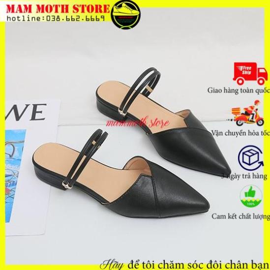 Giày sục nữ,sục nữ mũi nhọn đế bệt 2 màu đen kem bản đẹp siêu vip shop MAM MOTH