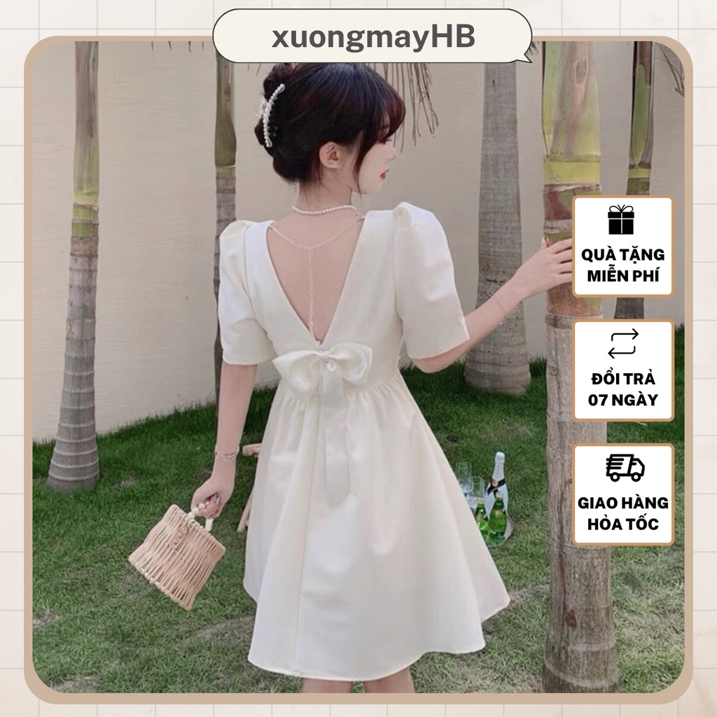 Đầm xòe nữ HB thiết kế nơ gắp sau lưng 3 size S M L D104