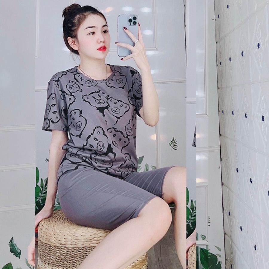 Đồ bộ nữ đồ mặc nhà ESHOP đồ ngủ big size trung niên dễ thương mùa hè đi chơi quần lửng cotton thun thể thao AD18