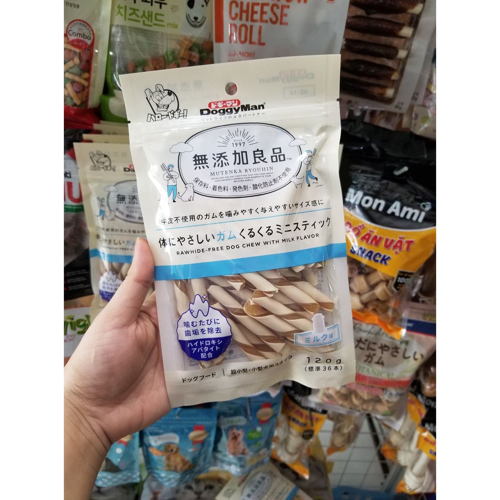 Snack, treat, bánh thưởng, đồ ăn vặt, que gặm sạch răng cho chó 36 cái Doggyman 120g hương phô mai