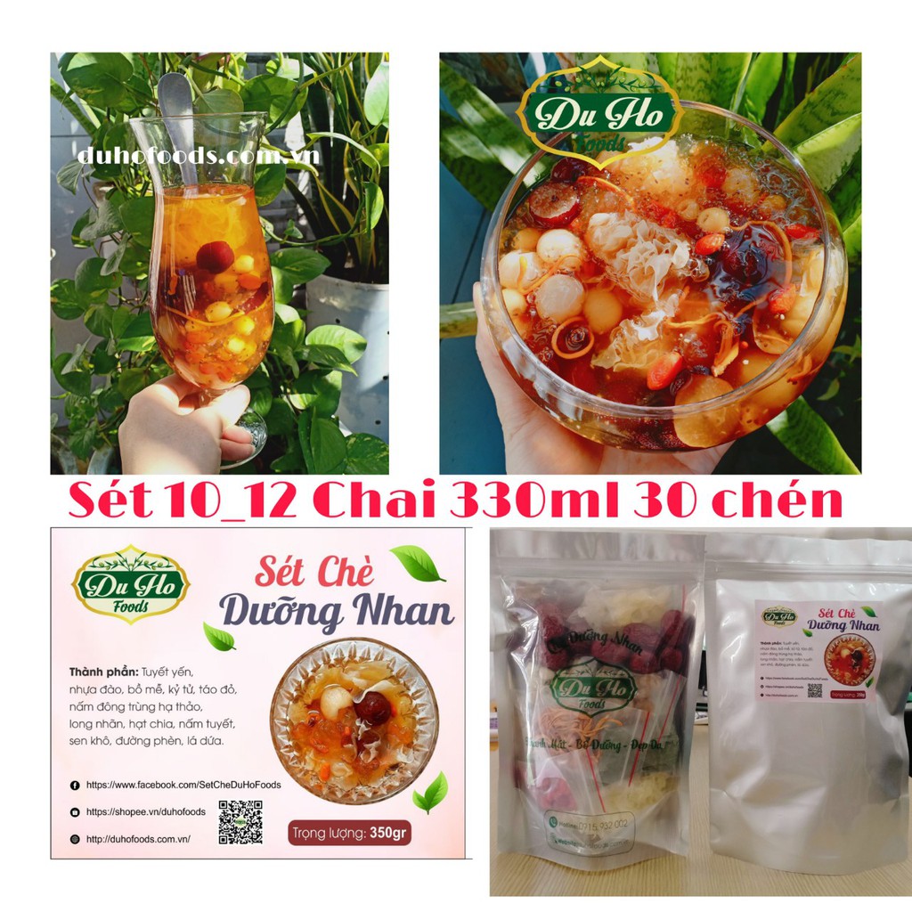 SET CHÈ DƯỠNG NHAN 12 VỊ 350gr Nấu tại nhà 10 12 chai 330ml DuHo Foods